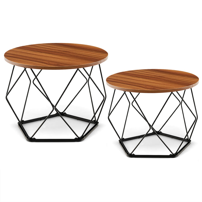 2 Pcs Coffee Tables Set - Pentagonal Base, Modern Living Room Furniture - Ideal for Contemporary Home Décor