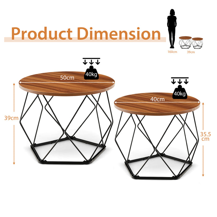 2 Pcs Coffee Tables Set - Pentagonal Base, Modern Living Room Furniture - Ideal for Contemporary Home Décor