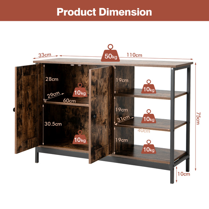 Industrial Buffet Cabinet - Kitchen Storage Unit with Adjustable Shelves and Doors in Brown - Ideal for Home Organization