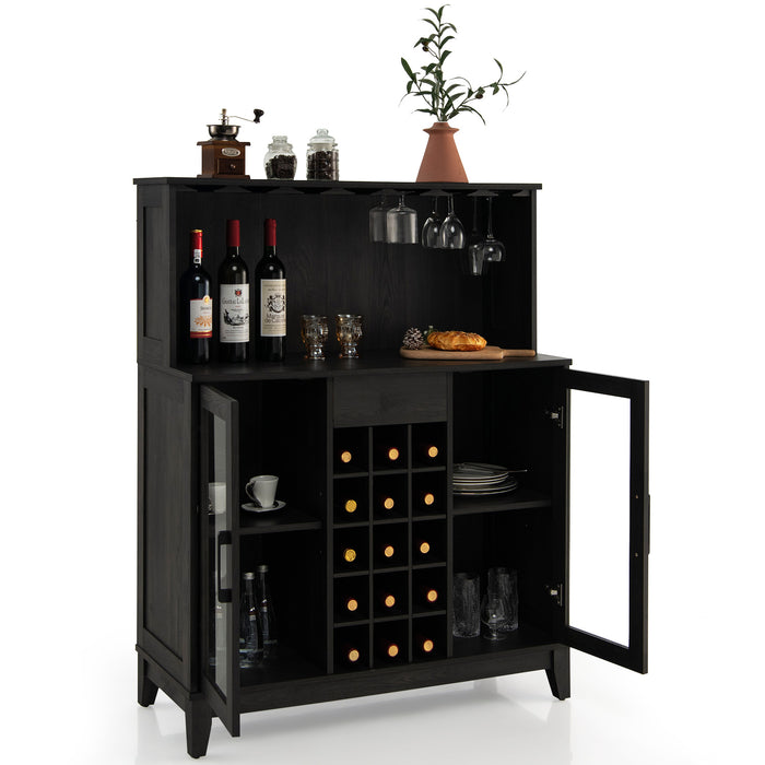 Sideboard Kitchen Cabinet - 15 Slot Removable Wine Rack in Black - Ideal for Wine Storage and Organization