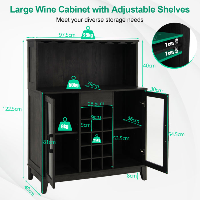 Sideboard Kitchen Cabinet - 15 Slot Removable Wine Rack in Black - Ideal for Wine Storage and Organization