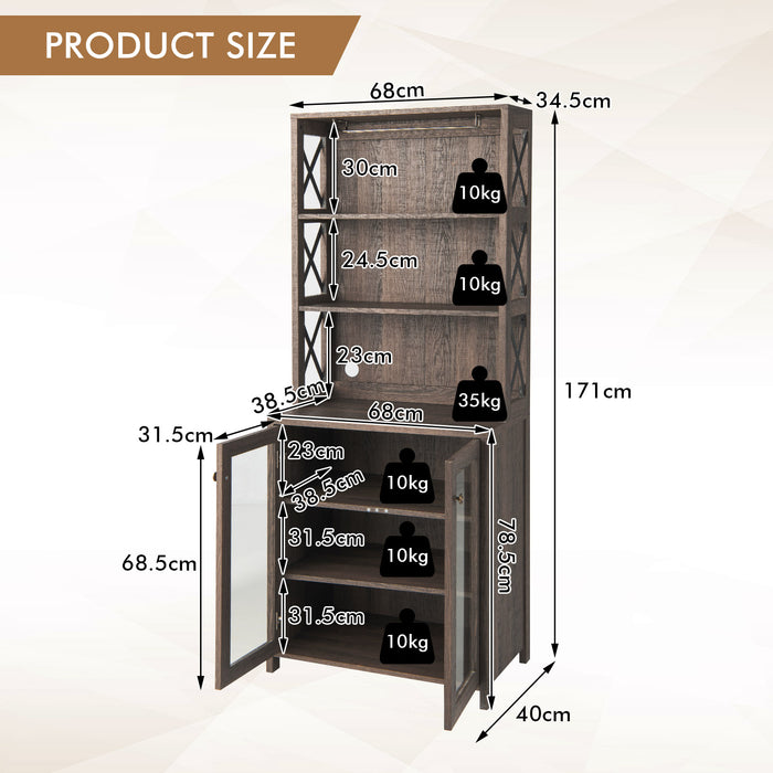 Freestanding Tall Bar Cabinet - Brown Wooden Furniture with Spacious Storage - Ideal Solution for Home Bar Organizing
