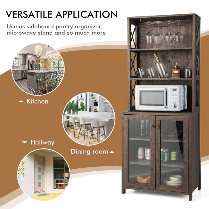 Freestanding Tall Bar Cabinet - Brown Wooden Furniture with Spacious Storage - Ideal Solution for Home Bar Organizing