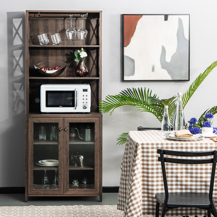 Freestanding Tall Bar Cabinet - Brown Wooden Furniture with Spacious Storage - Ideal Solution for Home Bar Organizing