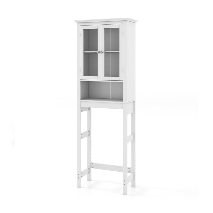 White Bathroom Storage Cabinet - Freestanding, Over The Toilet Design with Adjustable Shelf - Ideal for Space Saving and Organization in Bathroom