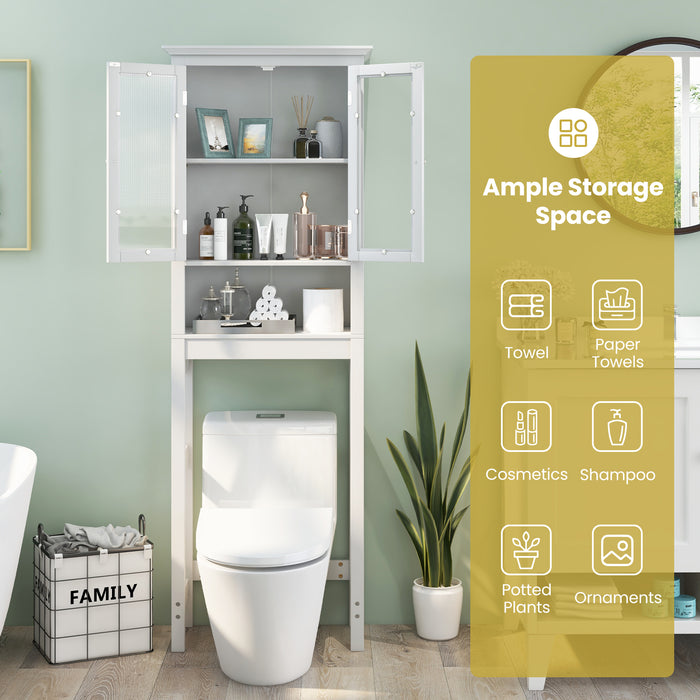 White Bathroom Storage Cabinet - Freestanding, Over The Toilet Design with Adjustable Shelf - Ideal for Space Saving and Organization in Bathroom