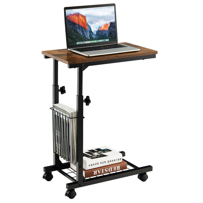 C-Shape Design - Adjustable End Table with Storage Basket in Black - Ideal for Limited Space Areas