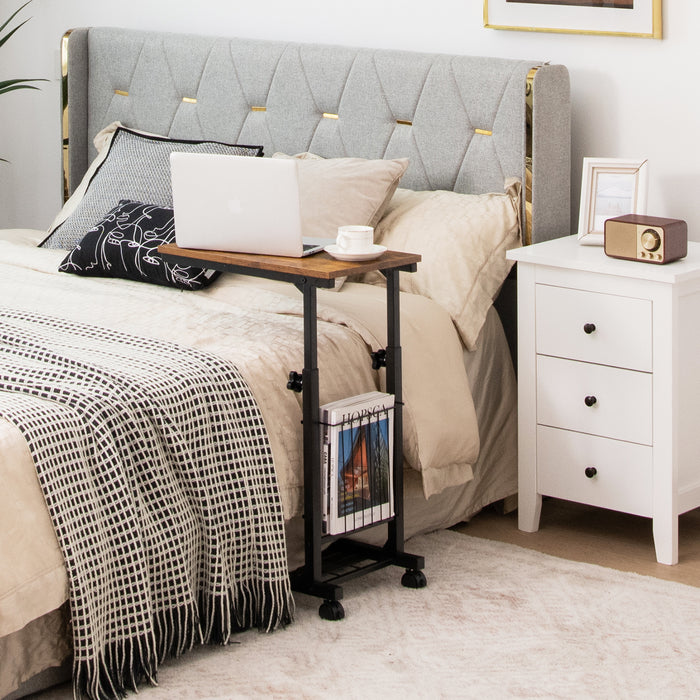 C-Shape Design - Adjustable End Table with Storage Basket in Black - Ideal for Limited Space Areas