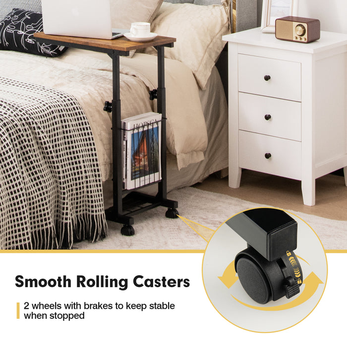 C-Shape Design - Adjustable End Table with Storage Basket in Black - Ideal for Limited Space Areas