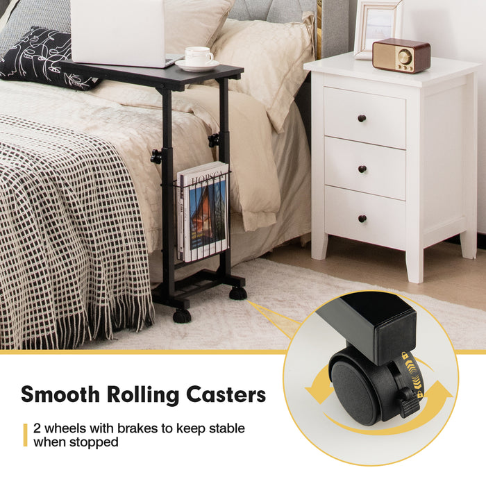 C-Shape Design - Adjustable End Table with Storage Basket in Black - Ideal for Limited Space Areas