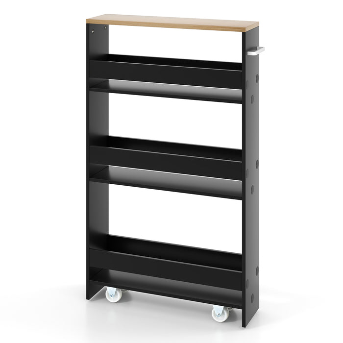 Slim Rolling Storage Trolley - 4-Tier Slide-Out Design for Kitchen and Dining Room Space Saving - Ideal for Small Apartments and Tight Spaces, Grey Finish
