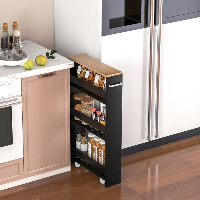 Slim Rolling Storage Trolley - 4-Tier Slide-Out Design for Kitchen and Dining Room Space Saving - Ideal for Small Apartments and Tight Spaces, Grey Finish