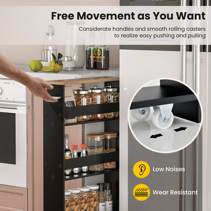 Slim Rolling Storage Trolley - 4-Tier Slide-Out Design for Kitchen and Dining Room Space Saving - Ideal for Small Apartments and Tight Spaces, Grey Finish