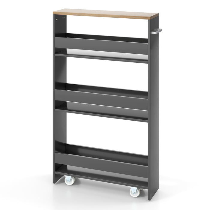 Slim Rolling Storage Trolley - 4-Tier Slide-Out Design for Kitchen and Dining Room Space Saving - Ideal for Small Apartments and Tight Spaces, Grey Finish