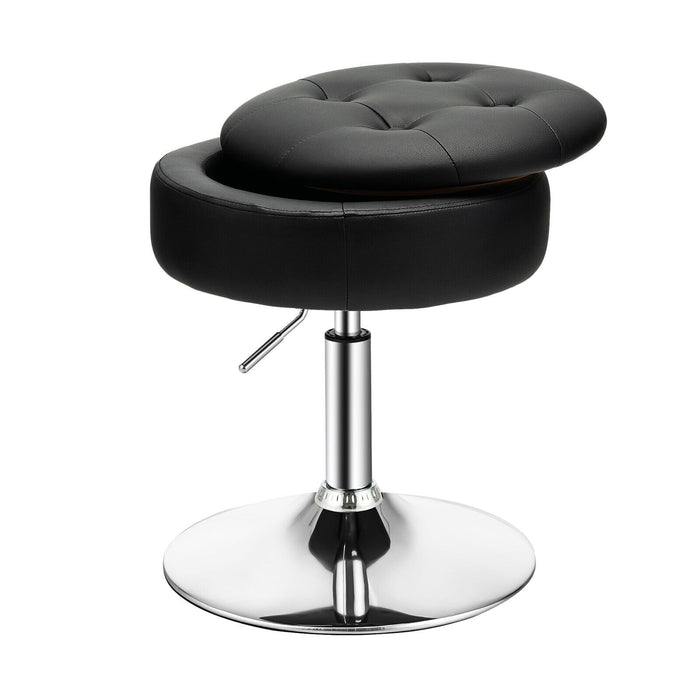 Swivel Vanity Stool - 360-degree Rotation with Detachable Tray Lid in Black - Ideal for Beauty Stations and Vanity Tables