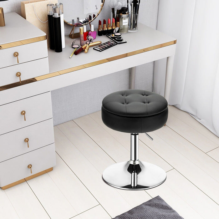 Swivel Vanity Stool - 360-degree Rotation with Detachable Tray Lid in Black - Ideal for Beauty Stations and Vanity Tables