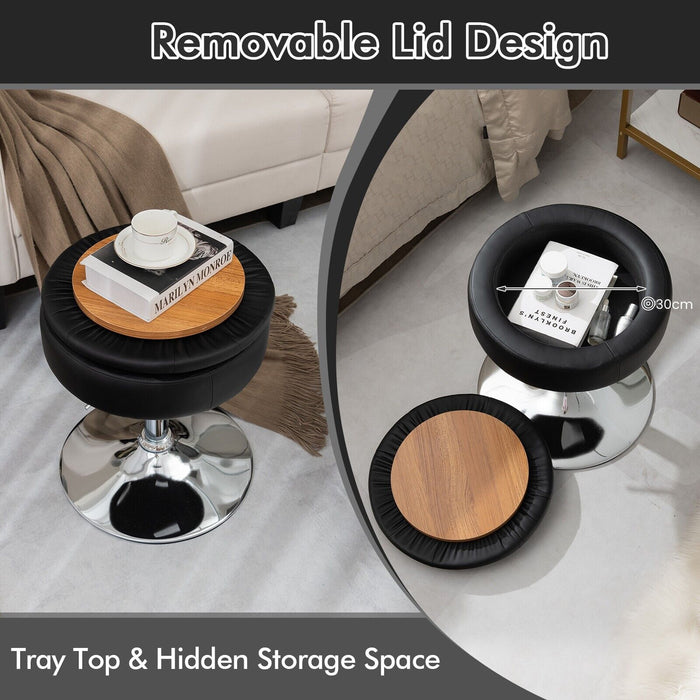 Swivel Vanity Stool - 360-degree Rotation with Detachable Tray Lid in Black - Ideal for Beauty Stations and Vanity Tables