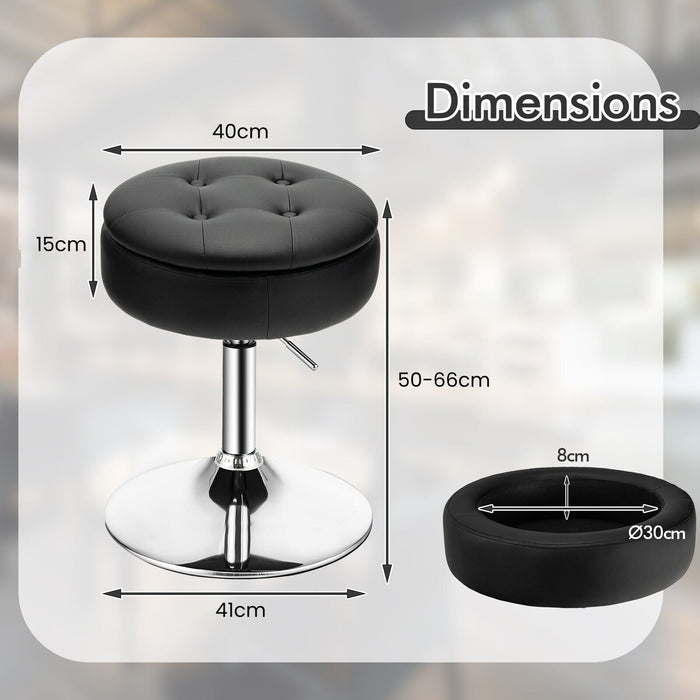 Swivel Vanity Stool - 360-degree Rotation with Detachable Tray Lid in Black - Ideal for Beauty Stations and Vanity Tables