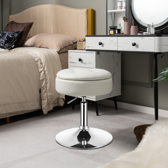 Swivel Vanity Stool - 360-degree Rotation with Detachable Tray Lid in Black - Ideal for Beauty Stations and Vanity Tables