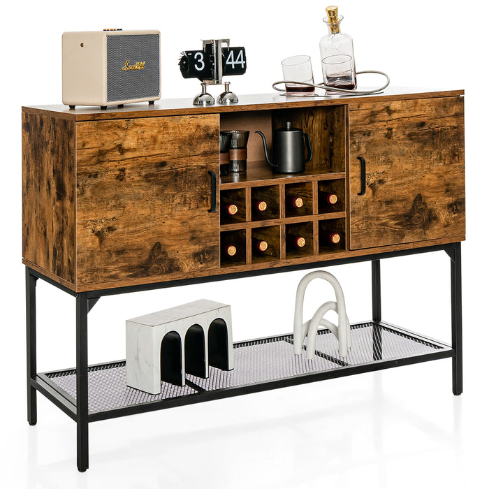 Rustic Brown Freestanding Kitchen Cupboard - Wine Rack Storage Unit - Ideal Solution for Organized Kitchen Space