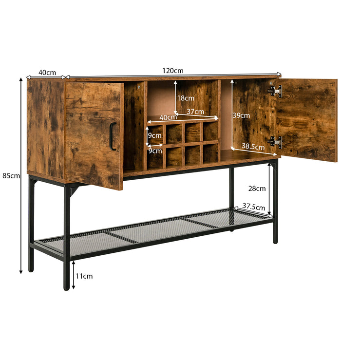 Rustic Brown Freestanding Kitchen Cupboard - Wine Rack Storage Unit - Ideal Solution for Organized Kitchen Space