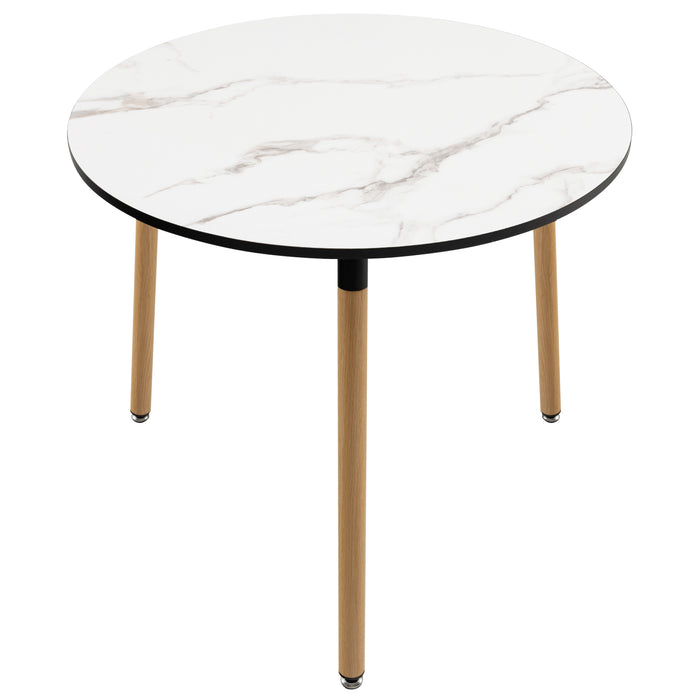 Modern Round Side Table - Faux Marble Pattern Tabletop with Anti-Rust Steel Legs in White - Perfect for Indoor Home Decor and Functional Furniture Needs