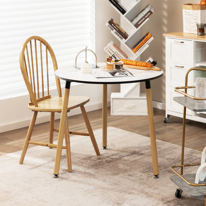 Modern Round Side Table - Faux Marble Pattern Tabletop with Anti-Rust Steel Legs in White - Perfect for Indoor Home Decor and Functional Furniture Needs