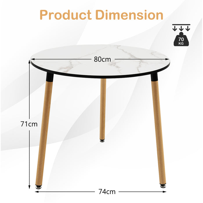 Modern Round Side Table - Faux Marble Pattern Tabletop with Anti-Rust Steel Legs in White - Perfect for Indoor Home Decor and Functional Furniture Needs