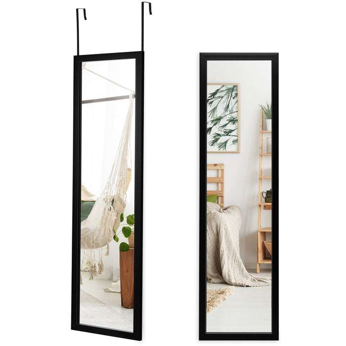 Over the Door Full-Length Mirror - White Frame, Hanging Hooks Included - Ideal for Bedroom Use
