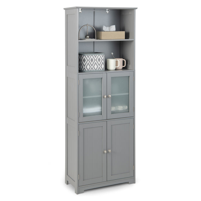 Grey Freestanding Cabinet - Storage Solution with Open Shelves and Tempered Glass Door - Ideal for Organizing and Displaying Items
