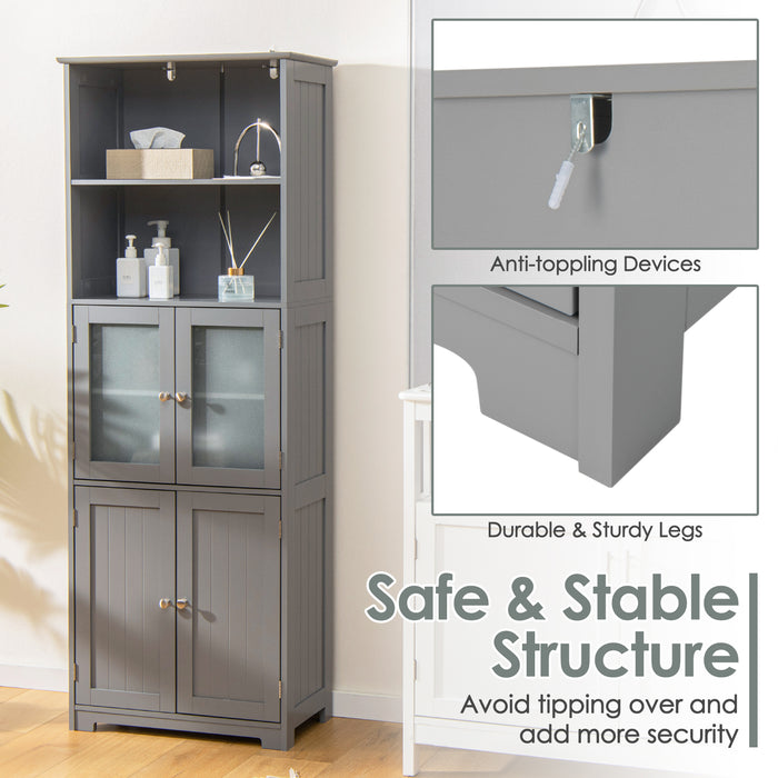 Grey Freestanding Cabinet - Storage Solution with Open Shelves and Tempered Glass Door - Ideal for Organizing and Displaying Items