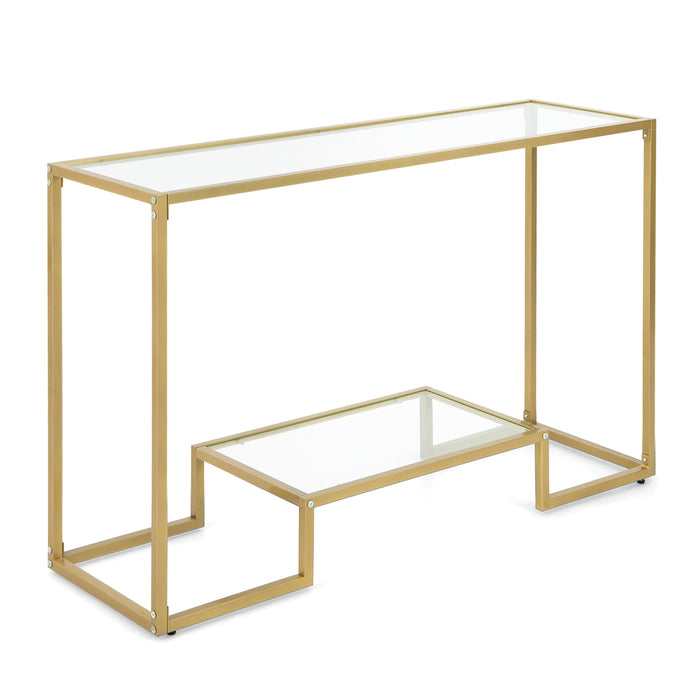 Golden Entryway Hallway Table with Anti-Tipping Kit - Tempered Glass Shelves, Elegance for Home Decor - Ideal for Safe and Stylish Space Utilization