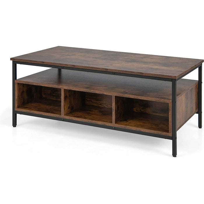 Wooden Cocktail Center Table - Storage Shelf, Living Room Furniture - Perfect Solution for Organized Living Spaces