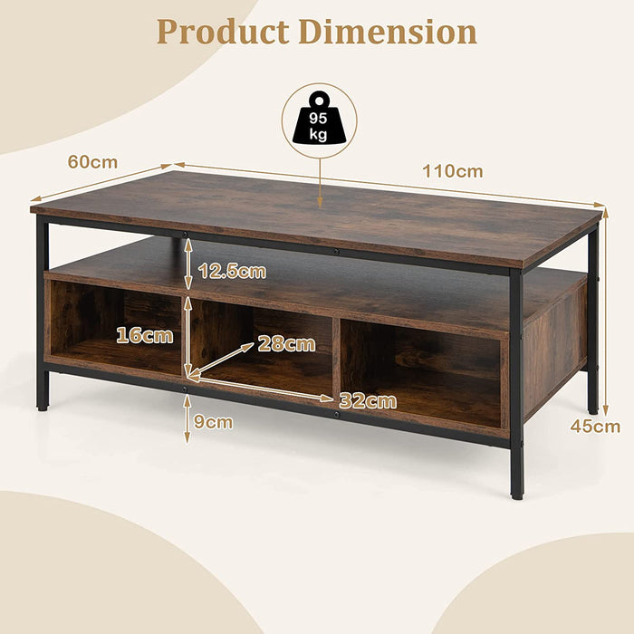 Wooden Cocktail Center Table - Storage Shelf, Living Room Furniture - Perfect Solution for Organized Living Spaces