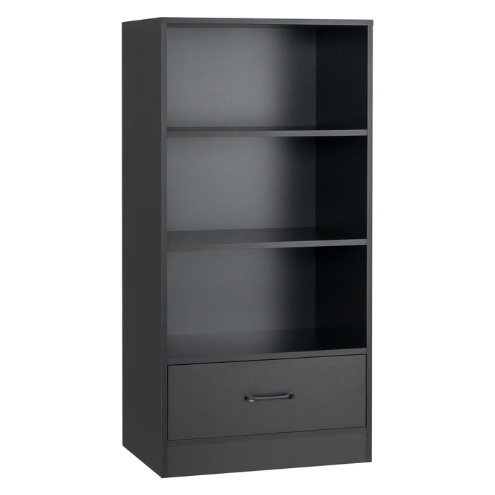 Wooden Cabinet Bookshelf - 3-Tier Open Shelves with Drawer in White - Ideal Storage Solution for Home and Office