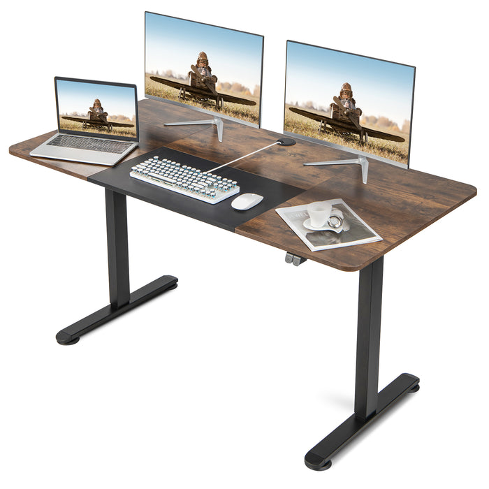 Adjustable Height Computer Desk - Home Office Furniture with Headphone Hook, Brown Design - Ideal for Remote Work and Studying Environments