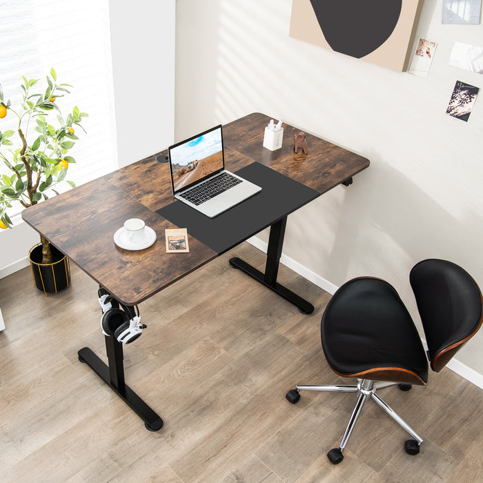 Adjustable Height Computer Desk - Home Office Furniture with Headphone Hook, Brown Design - Ideal for Remote Work and Studying Environments