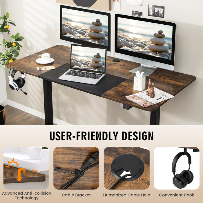 Adjustable Height Computer Desk - Home Office Furniture with Headphone Hook, Brown Design - Ideal for Remote Work and Studying Environments