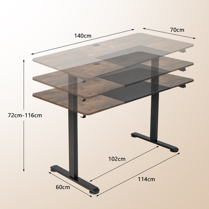 Adjustable Height Computer Desk - Home Office Furniture with Headphone Hook, Brown Design - Ideal for Remote Work and Studying Environments