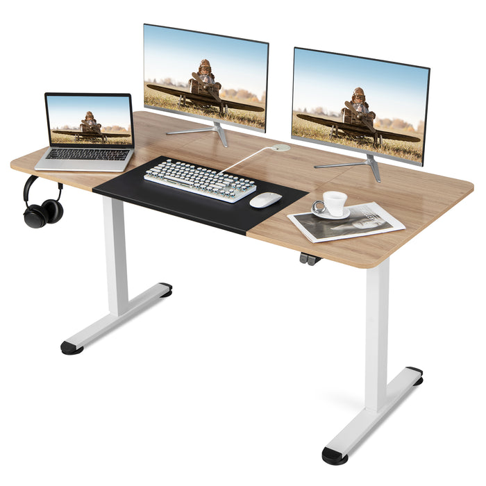 Adjustable Height Computer Desk - Home Office Furniture with Headphone Hook, Brown Design - Ideal for Remote Work and Studying Environments