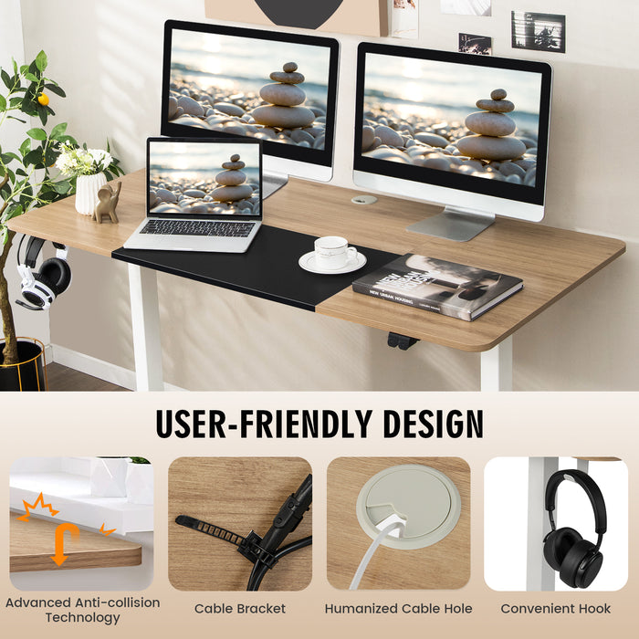 Adjustable Height Computer Desk - Home Office Furniture with Headphone Hook, Brown Design - Ideal for Remote Work and Studying Environments