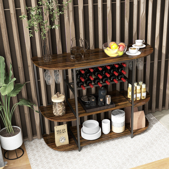 Rustic Brown Coffee Bar Cabinet - 120 cm, Glass Holder Feature, Ideal for Kitchen Décor and Organisation