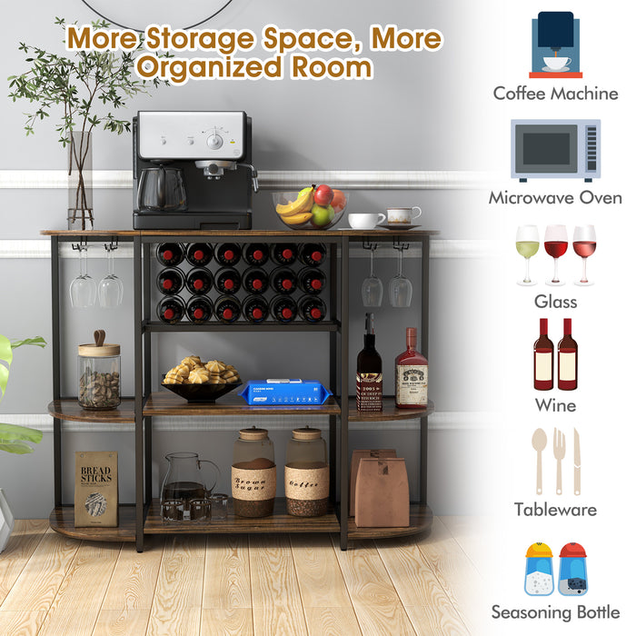 Rustic Brown Coffee Bar Cabinet - 120 cm, Glass Holder Feature, Ideal for Kitchen Décor and Organisation