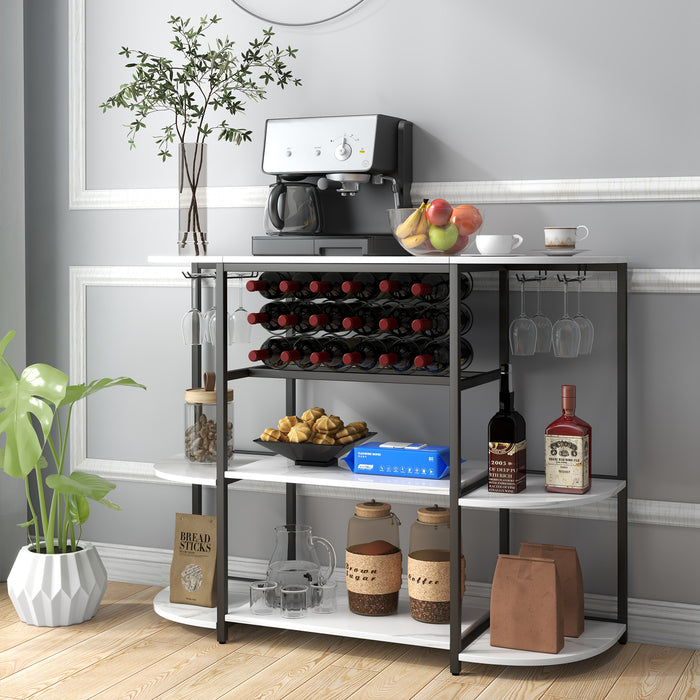 Rustic Brown Coffee Bar Cabinet - 120 cm, Glass Holder Feature, Ideal for Kitchen Décor and Organisation