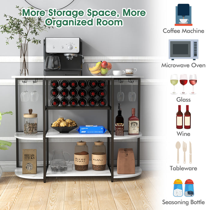 Rustic Brown Coffee Bar Cabinet - 120 cm, Glass Holder Feature, Ideal for Kitchen Décor and Organisation