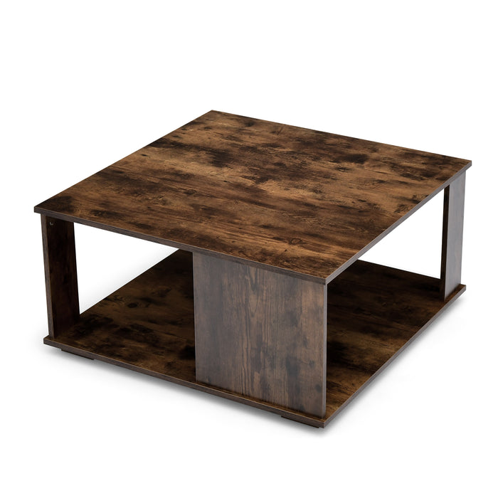 Industrial 2-Tier Square Coffee Table - Rustic Brown Design for Living Room and Bedroom - Versatile Furniture Piece for Home Style Enhancement