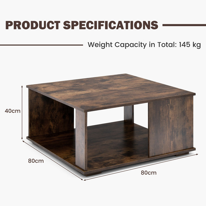 Industrial 2-Tier Square Coffee Table - Rustic Brown Design for Living Room and Bedroom - Versatile Furniture Piece for Home Style Enhancement
