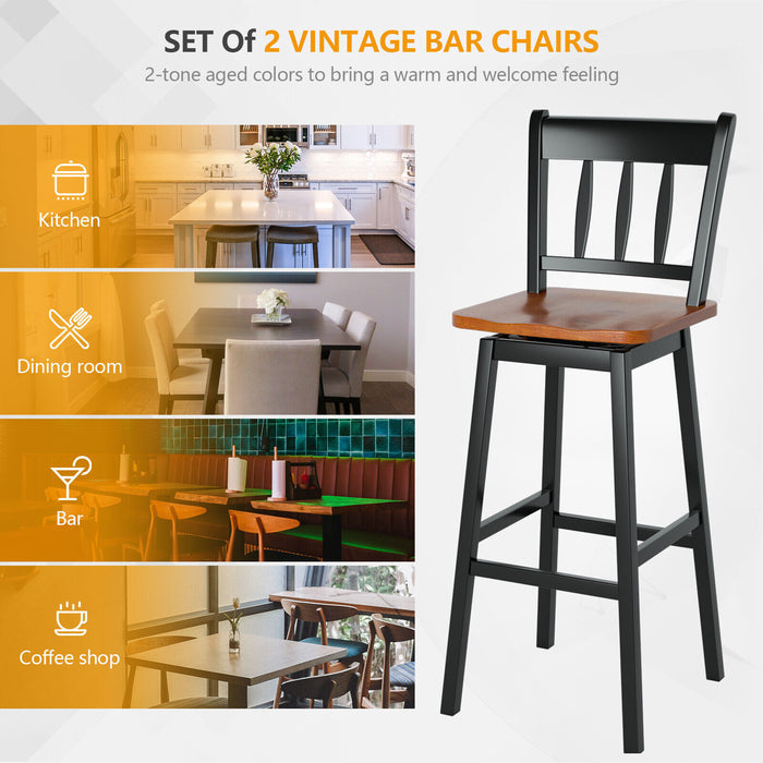 Rubber Wood Set of 2 Stools - Swivel Bar Seating with Backrest and Footrest, Cream Finish - Perfect for Home Bar or Kitchen Counter Comfort