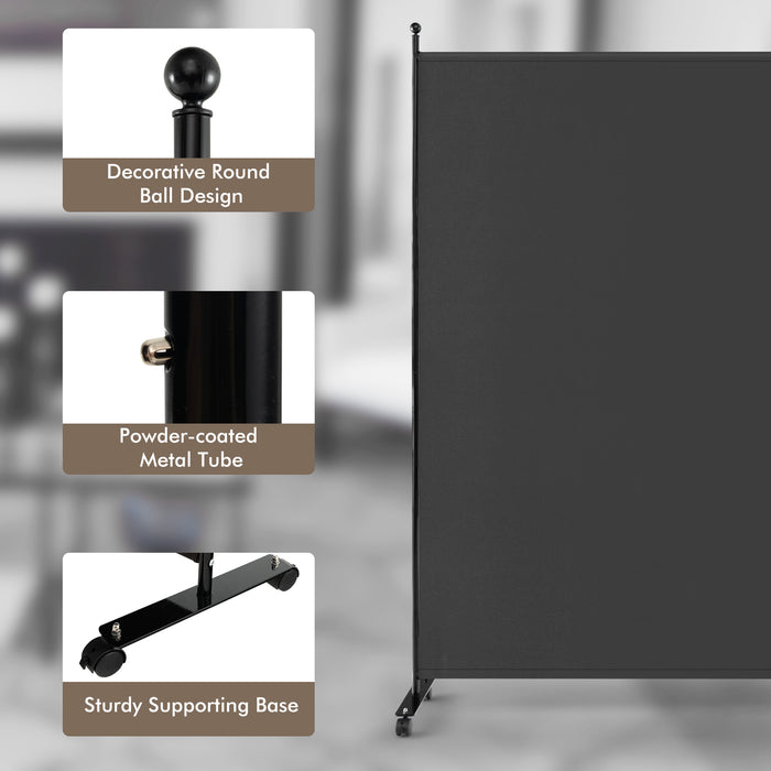 Rolling Room Divider, Single Panel with Wheels - Black - Ideal Space Solution for those needing Privacy
