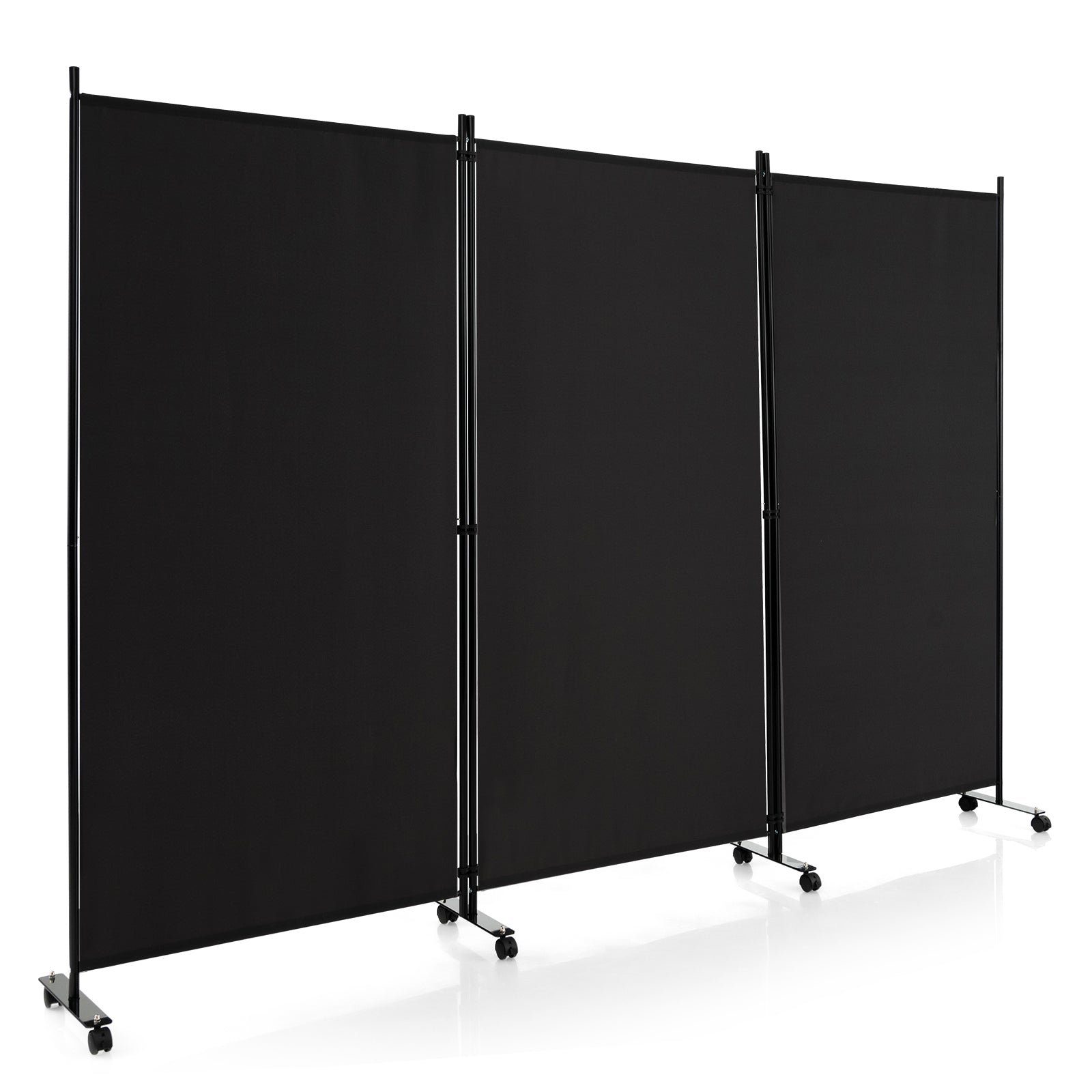 3-Panel Folding Divider - Mobile Room Partition with Wheels, Ideal for Living Room & Bedroom - Perfect Solution for Space Separation in Black Finish